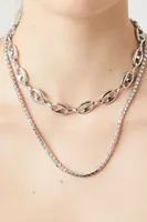 Women's Layered Mariner Chain Necklace in Silver/Clear