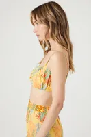 Women's Tropical Leaf Print Cropped Cami in Yellow Large