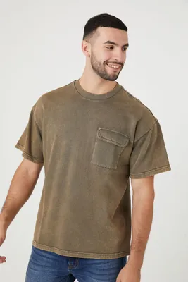 Men Mineral Wash Crew T-Shirt in Olive, XL