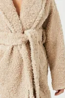 Women's Faux Shearling Wrap Coat in Cream Large