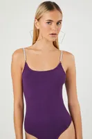 Women's Sweater-Knit Rhinestone Cami Bodysuit in Eggplant Medium