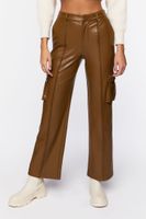 Women's Faux Leather High-Rise Cargo Pants in Covert Green Small