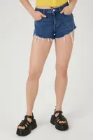 Women's Frayed Stretch-Denim Shorts in Dark Denim, 29