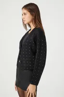 Women's Polka Dot Cardigan Sweater in Black, XS