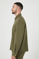 Men Seamed Cotton-Blend Shirt in Olive Large