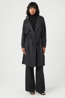 Women's Notched Tie-Front Trench Coat in Black Large