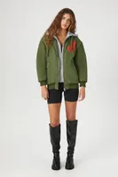 Women's Letterman Zip-Up Bomber Jacket in Cypress , XS