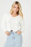 Women's Distressed Sharkbite Cutout Sweater in Ivory Medium