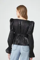 Women's Square-Neck Tiered-Sleeve Top in Black Large