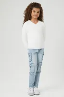 Girls Fuzzy Knit Sweater (Kids) in Vanilla, 13/14