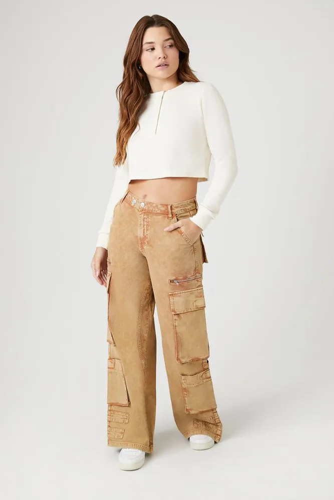 Forever 21 Women's Mineral Wash Cargo Jeans in Chestnut, 29