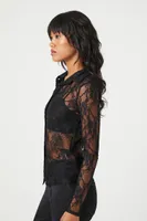 Women's Sheer Lace Shirt in Black Small