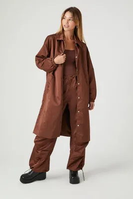 Women's Longline Utility Jacket in Chocolate, XS