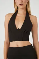 Women's Plunging Halter Crop Top Black