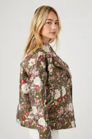 Women's Twill Floral Print Moto Jacket in Olive Small