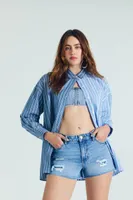 Women's Reworked Poplin Striped Shirt in Blue Small