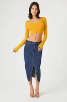 Women's Ribbed Sweater-Knit Crop Top in Mustard, XL