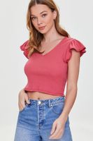 Women's Flutter-Sleeve Crop Top in Rose Petal Medium