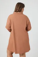 Women's Waffle Knit Shirt Mini Dress in Camel, 2X