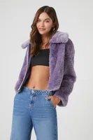 Women's Plush Zip-Up Coat in Purple Medium