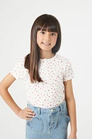 Girls Floral Print Top (Kids) in White, 13/14