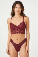 Women's Lace-Trim Thong Panties in Burgundy, XL