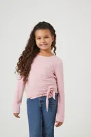 Girls Tie-Front Long-Sleeve Top (Kids) in Mauve, 11/12