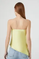 Women's Satin Asymmetrical Strapless Top in Yellow Small