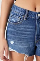 Women's Distressed Mid-Rise Denim Shorts Denim,