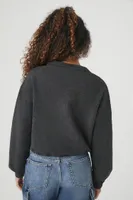 Women's Half-Zip Cropped Rib-Knit Pullover in Charcoal Small