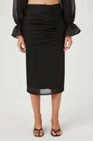 Women's Mesh Ruched Midi Skirt