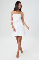 Women's Belted Sweetheart Mini Dress in White, XL