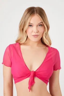 Women's Mesh Swim Cover-Up Top in Fuchsia Small