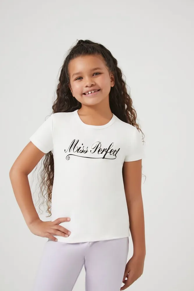 Girls Miss Perfect Graphic T-Shirt (Kids) in White, 11/12