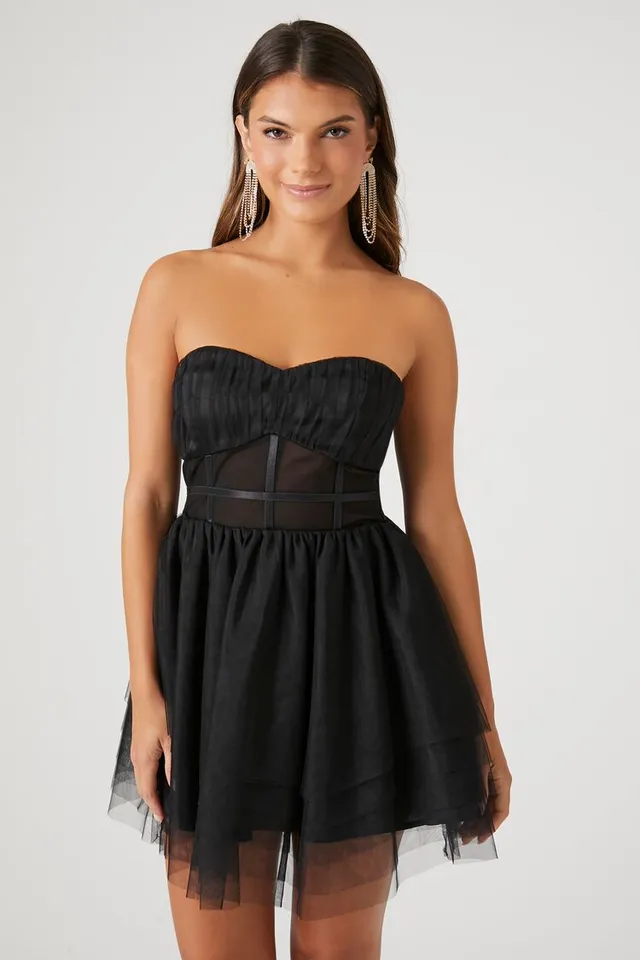 Forever 21 Women's Caged Mesh Sweetheart Mini Dress in Black Small |  MainPlace Mall