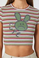 Women's Cute Rabbit Graphic Cropped T-Shirt in Burgundy Large