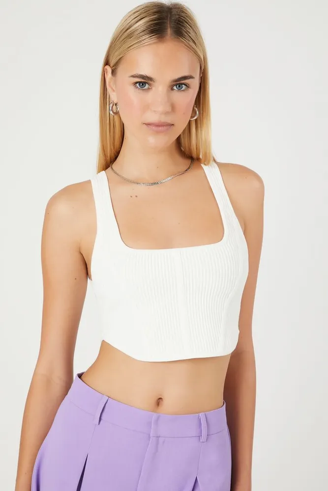 Women's Sweater-Knit Crop Top in White Medium