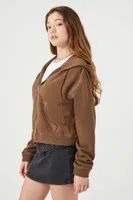 Women's Rhinestone Wing Graphic Zip-Up Hoodie in Brown Medium