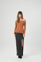 Women's Off-the-Shoulder Foldover Sweater in Brown Medium