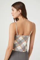 Women's Satin Plaid Cropped Cami in Vanilla Medium