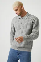 Men Cable Knit Cardigan Sweater in Harbor Grey, XL