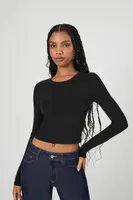 Women's Ribbed Knit Crop Top in Black, XXL