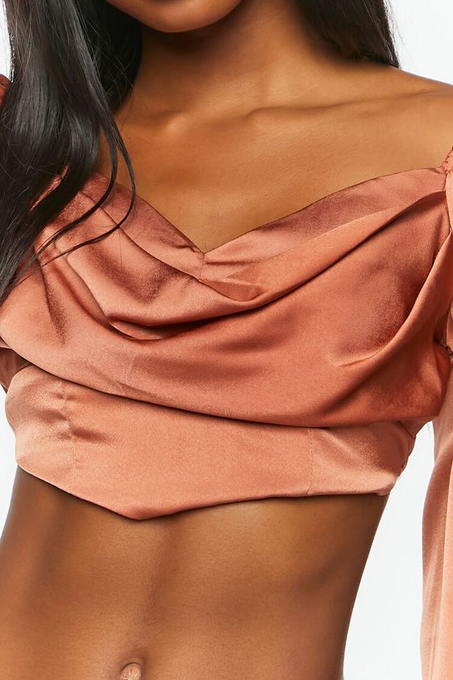 Brown Satin Crop Top