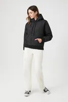 Women's Quilted Nylon Hoodie in Black Small