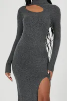 Women's Cutout Turtleneck Midi Sweater Dress in Charcoal Large