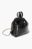 Women's Faux Leather Curb Chain Backpack in Black