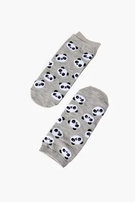 Panda Print Ankle Socks in Heather Grey
