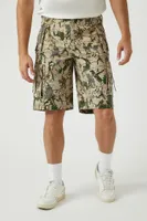 Men Leaf Print Cargo Shorts Taupe,