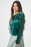 Women's Sheer Lace Velvet Top in Emerald Medium