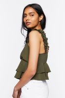 Women's Layered Flounce Tank Top in Olive Small